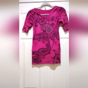 Y2K Hooded Rhinestone Pullover Pink Paisley Knit Size 10